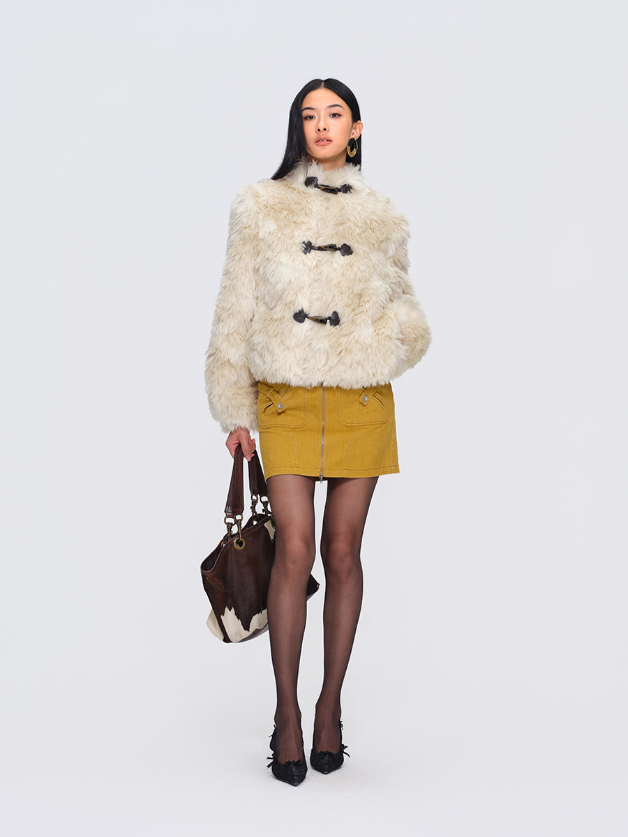 Dotyears Off-White Toggle Button Plush Coat