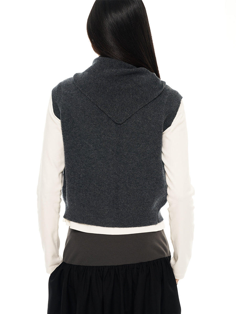 Hughum Grey 100% wool knitted vest over top