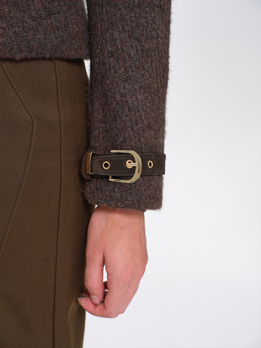 Dotyears Brown Short Wool Coat with Metal Buttons and Special Backing Fabric