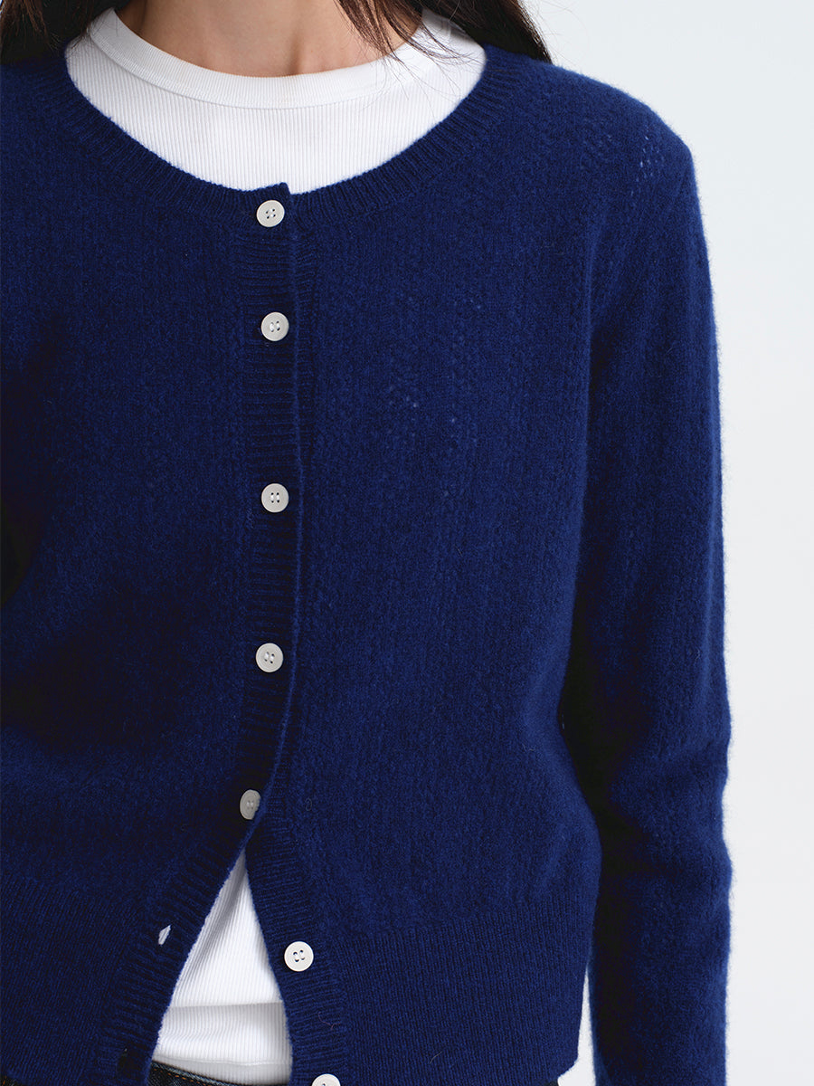 Hughum Navy Blue Openwork Wool Cardigan