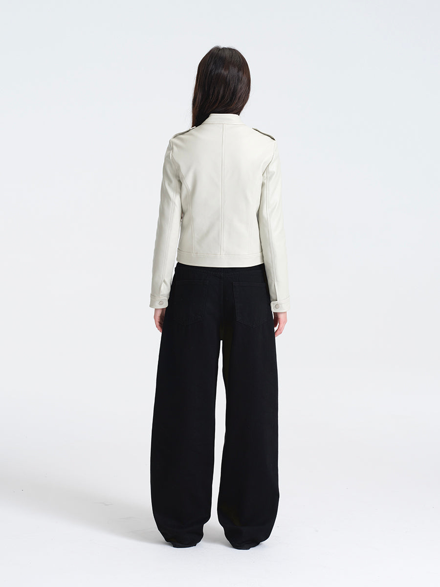 Hughum Light Gray Leather Jacket