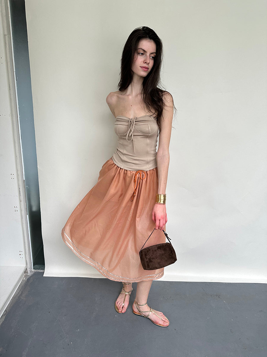 Dotyears Orange Tencel hem embroidered beaded skirt