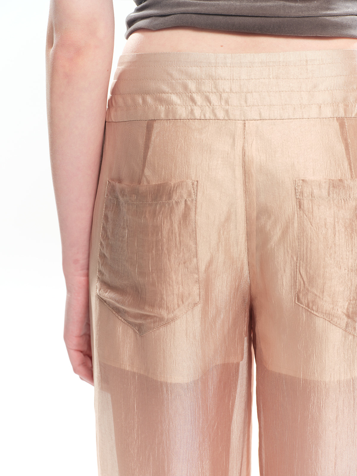 Dotyears champagne gold acetate sheer fabric straight-leg pants
