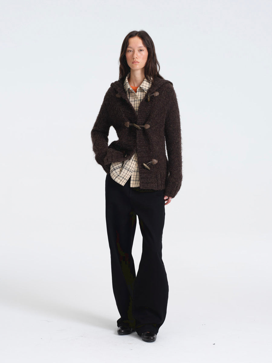 Hughum Café Brown Chunky Knit Sweater with Horn Buttons