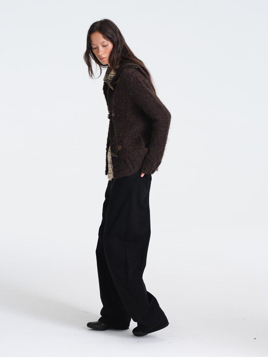 Hughum Café Brown Chunky Knit Sweater with Horn Buttons