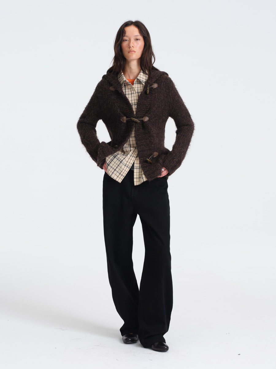 Hughum Café Brown Chunky Knit Sweater with Horn Buttons