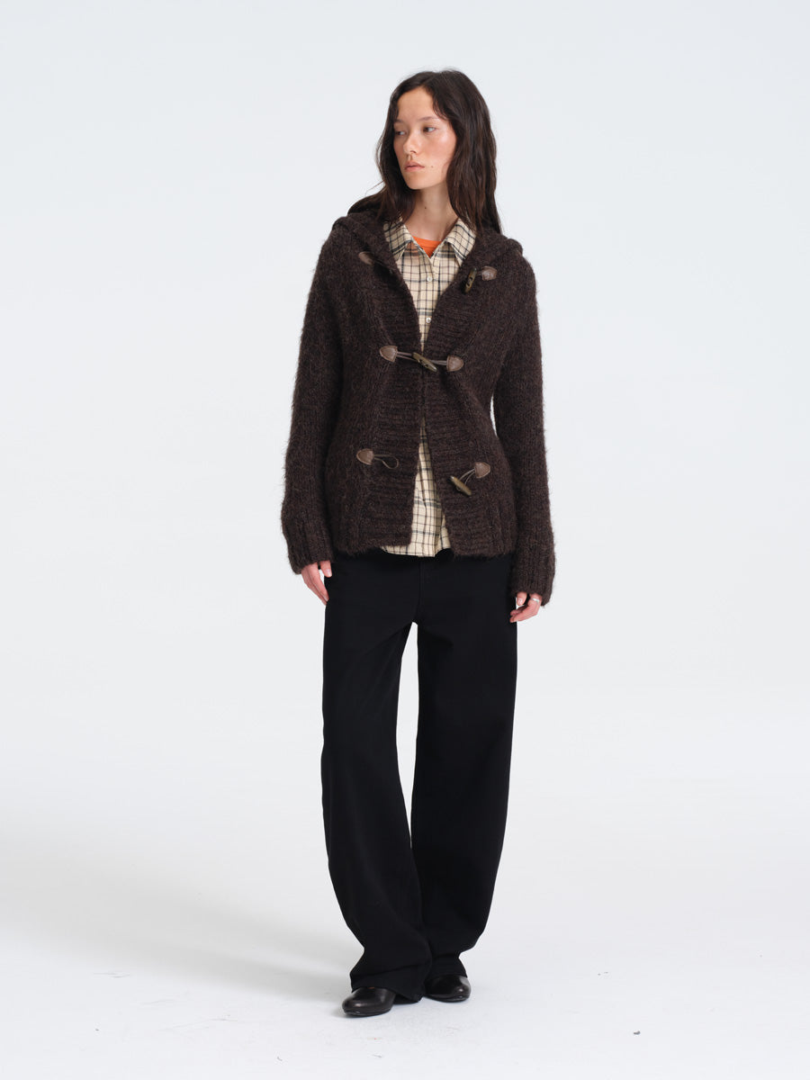 Hughum Café Brown Chunky Knit Sweater with Horn Buttons