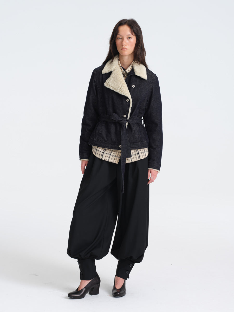 Hughum Lamb's Wool Cotton Denim Asymmetric Placket Coat