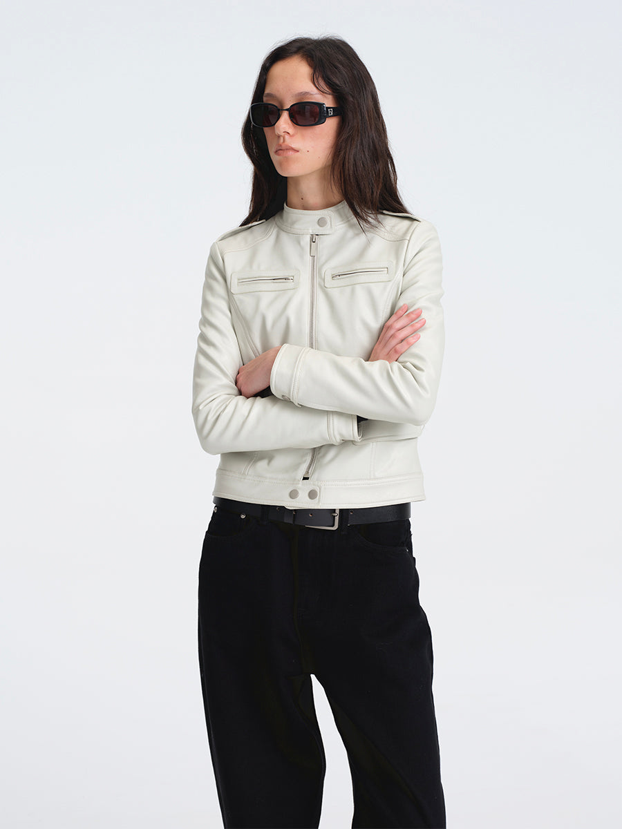 Hughum Light Gray Leather Jacket