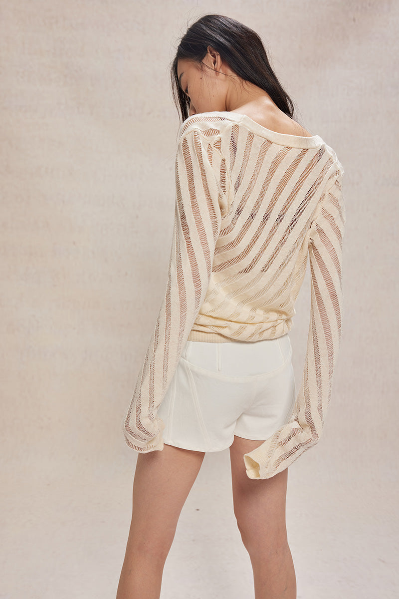 Dotyears24ss Cut-out thin silver thread knitted long-sleeved cardigan