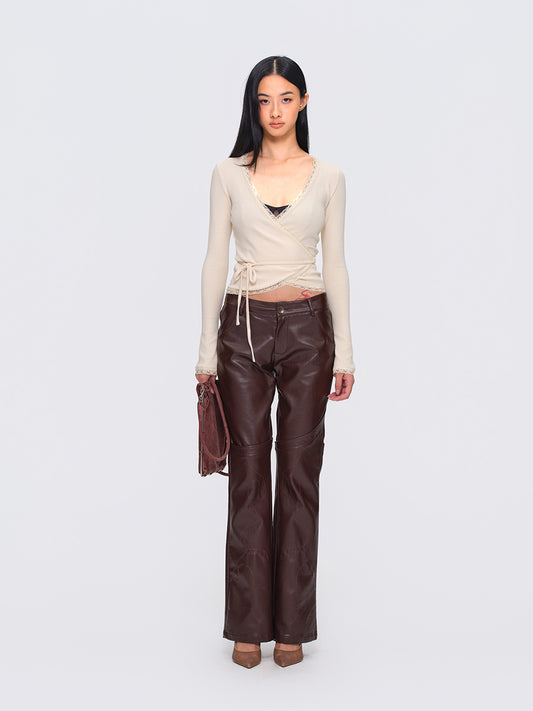 Dotyears Two-Tone Cross-Wrap Cardigan with Lace Insets