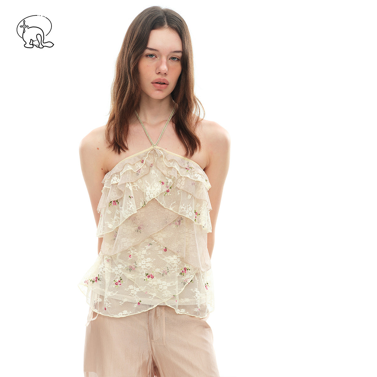 Dotyears Lace Embroidery Fabric Spliced Halter Cami