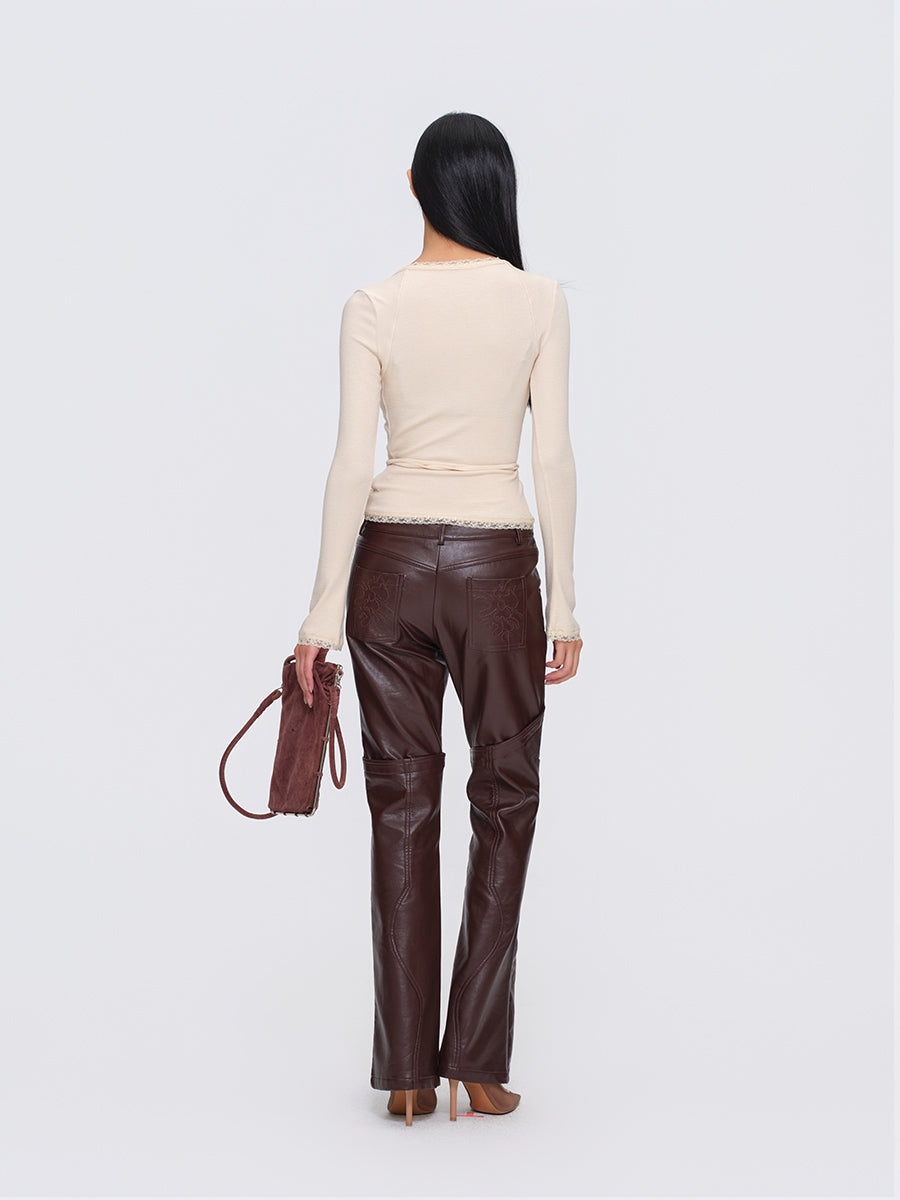 Dotyears Two-Tone Cross-Wrap Cardigan with Lace Insets