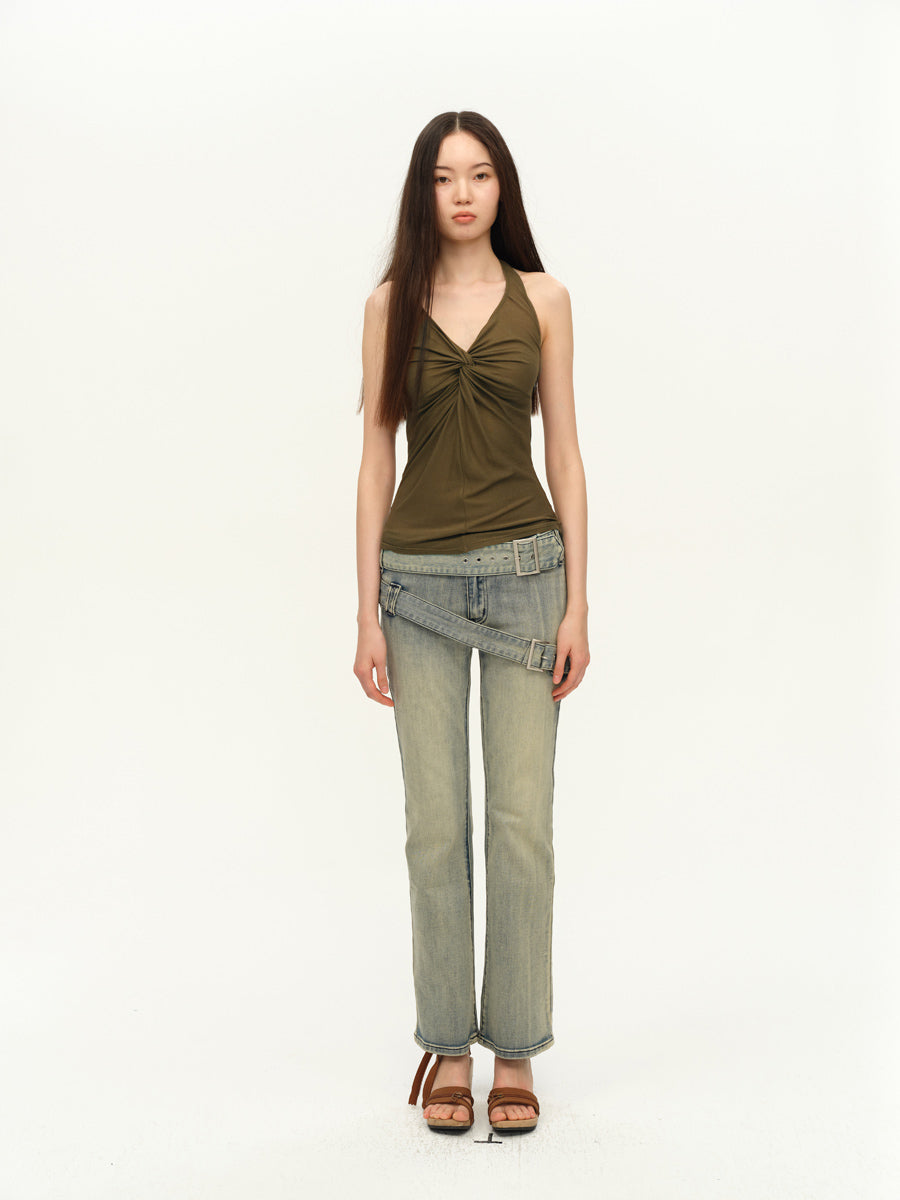 Dotyears Twisted camisole with camisole on chest, halterneck gray and green two-tone model