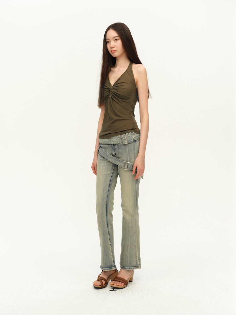 Dotyears Twisted camisole with camisole on chest, halterneck gray and green two-tone model