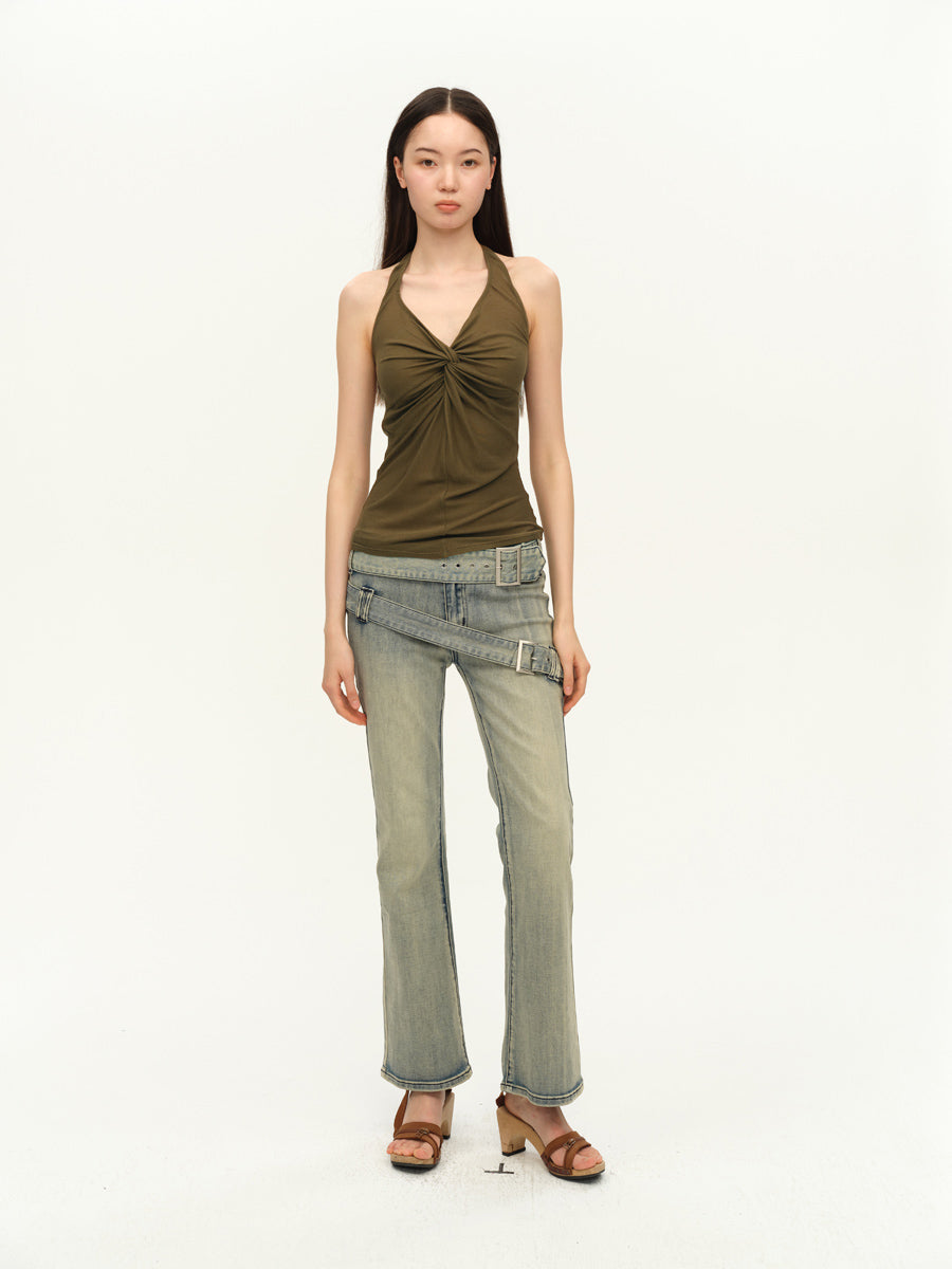 Dotyears Twisted camisole with camisole on chest, halterneck gray and green two-tone model