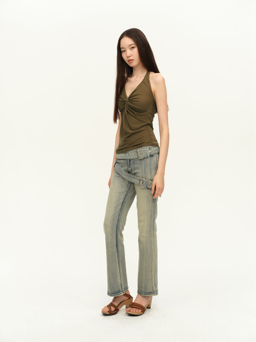 Dotyears Twisted camisole with camisole on chest, halterneck gray and green two-tone model