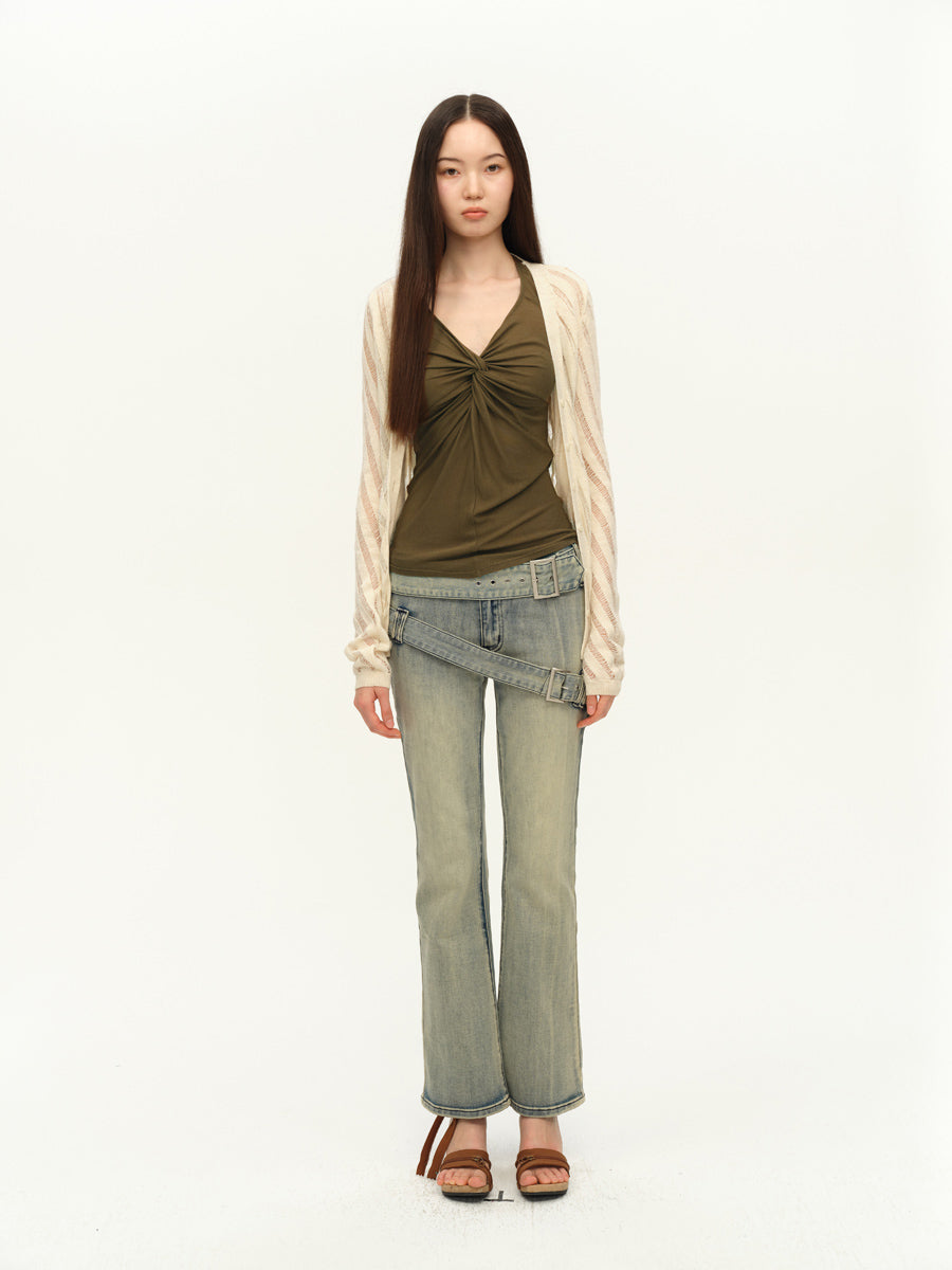 Dotyears Twisted camisole with camisole on chest, halterneck gray and green two-tone model