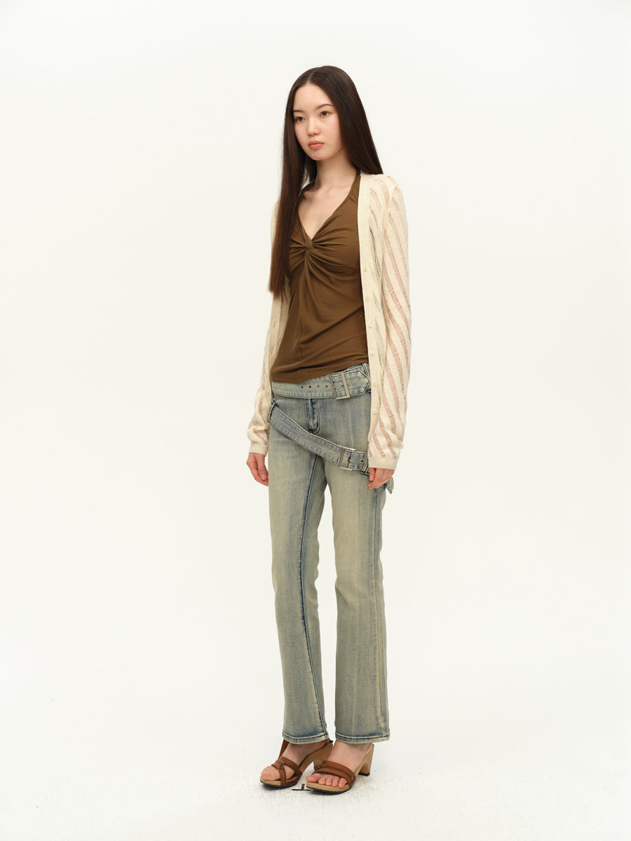 Dotyears Twisted camisole with camisole on chest, halterneck gray and green two-tone model