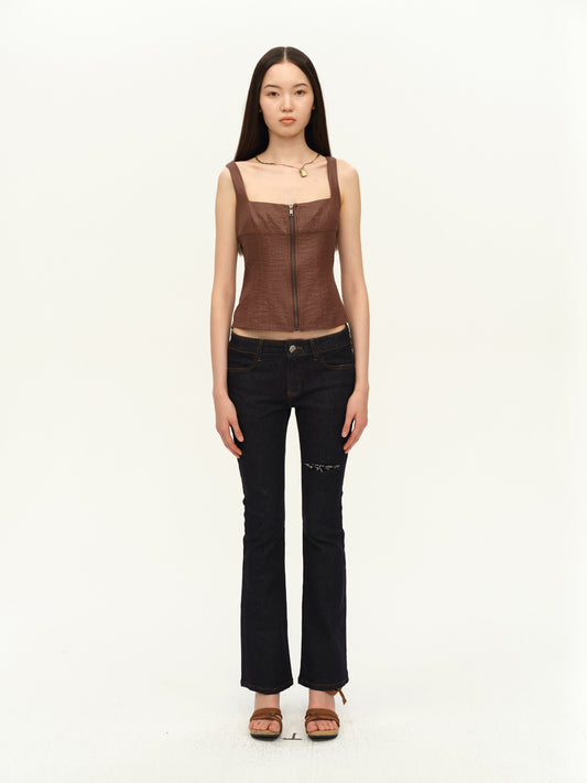 Dotyears Slim fit tunic in dark brown linen custom fabric