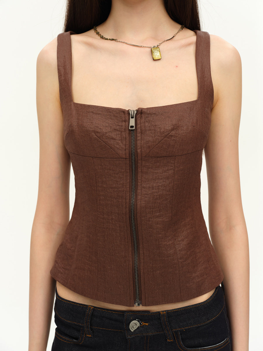 Dotyears Slim fit tunic in dark brown linen custom fabric