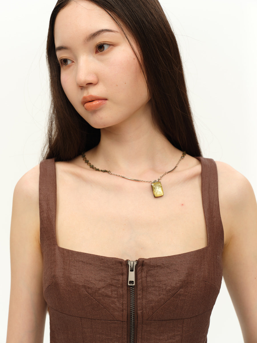 Dotyears Slim fit tunic in dark brown linen custom fabric