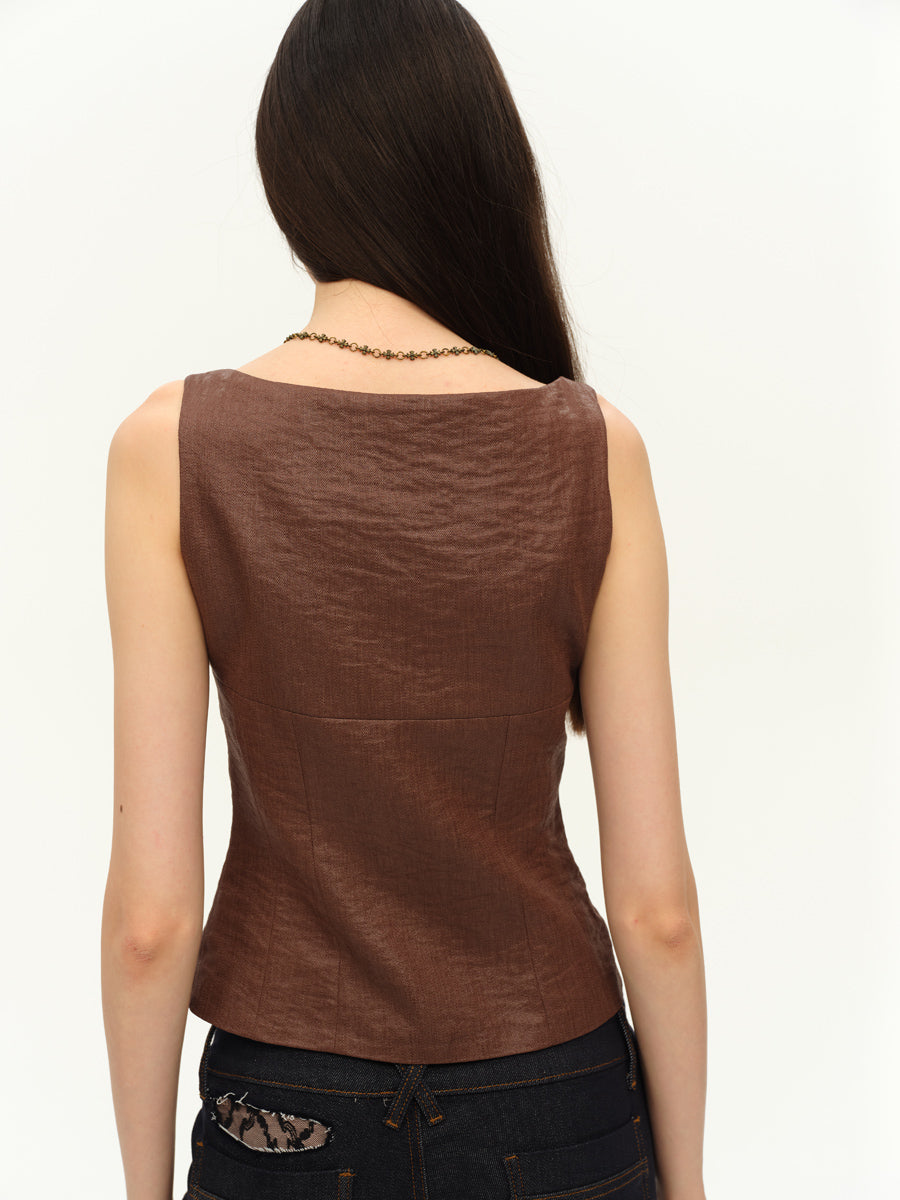 Dotyears Slim fit tunic in dark brown linen custom fabric
