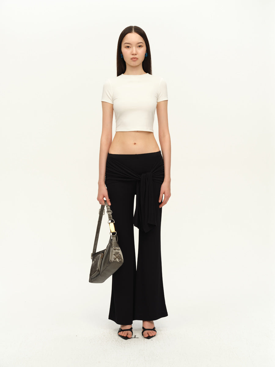 Dotyears Straight-leg black knit pants with a lace-up design