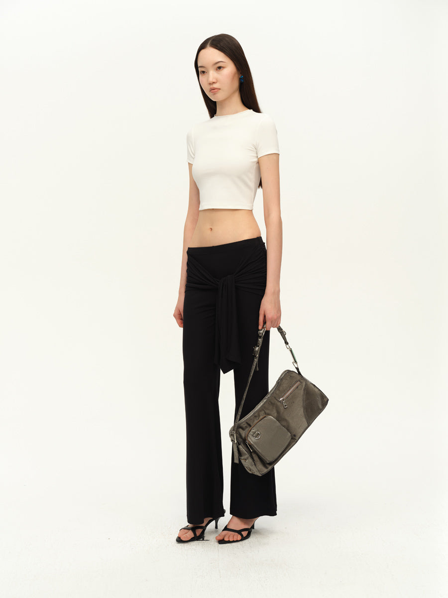 Dotyears Straight-leg black knit pants with a lace-up design