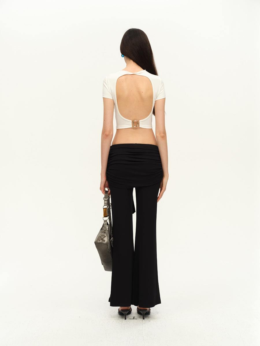 Dotyears Straight-leg black knit pants with a lace-up design