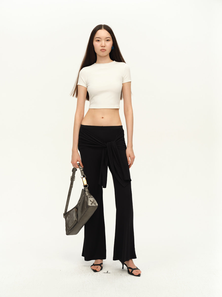 Dotyears Straight-leg black knit pants with a lace-up design