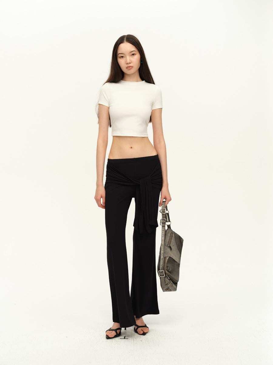 Dotyears Straight-leg black knit pants with a lace-up design