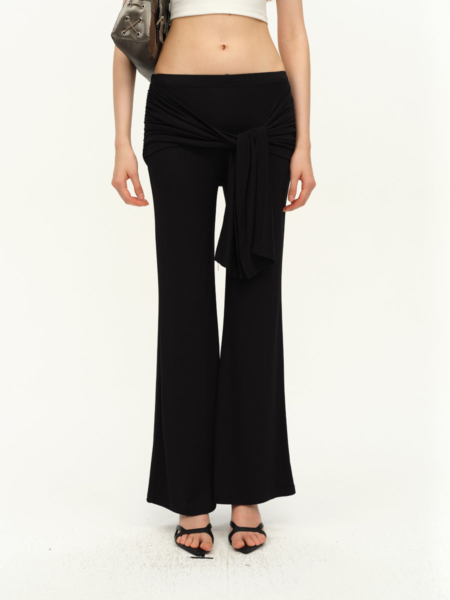 Dotyears Straight-leg black knit pants with a lace-up design