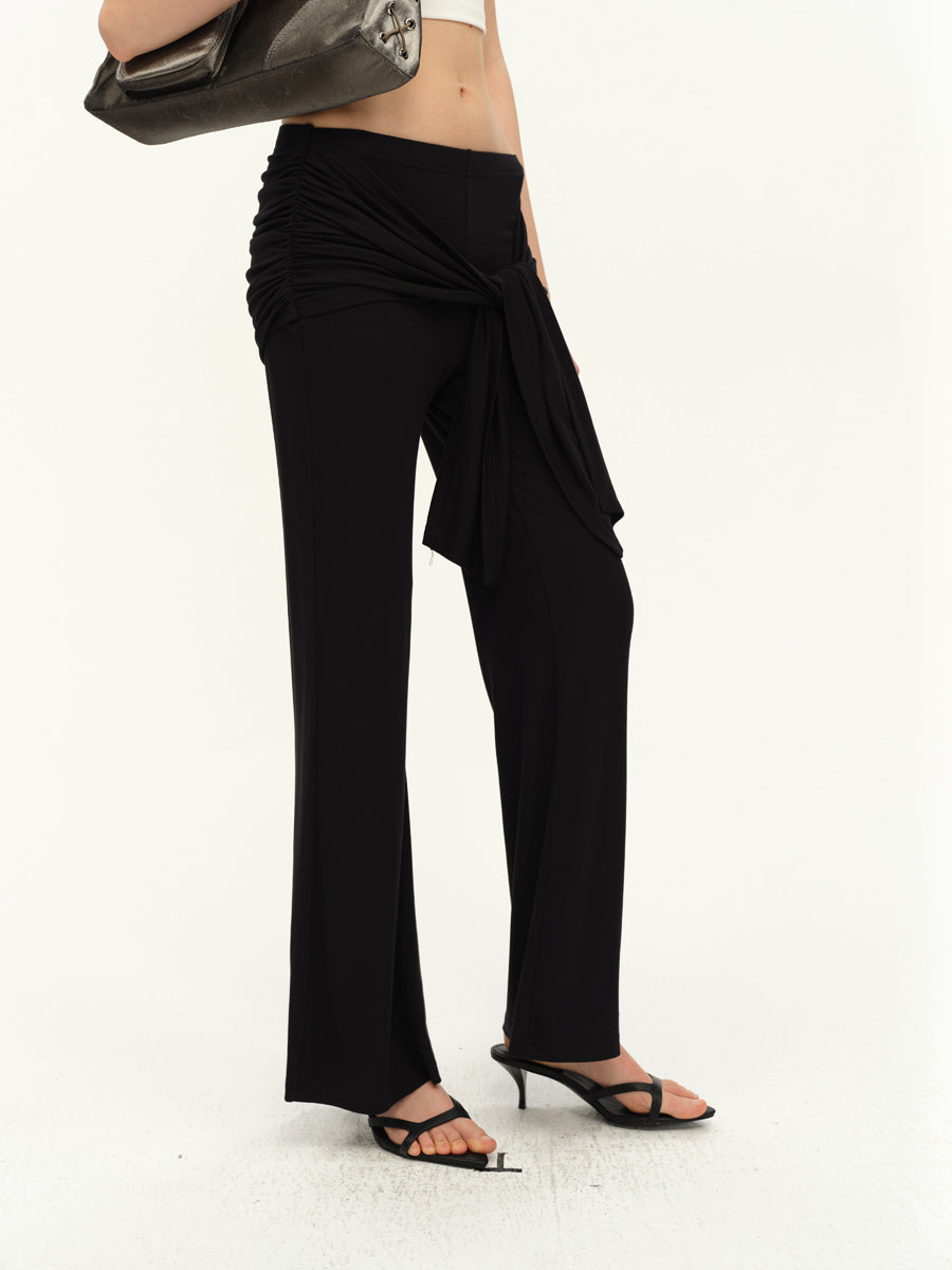 Dotyears Straight-leg black knit pants with a lace-up design