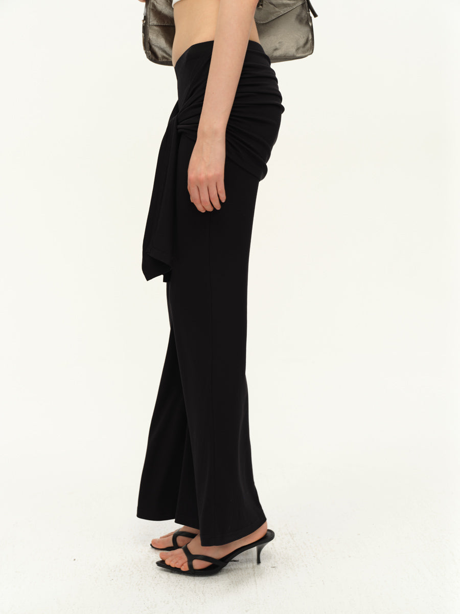 Dotyears Straight-leg black knit pants with a lace-up design