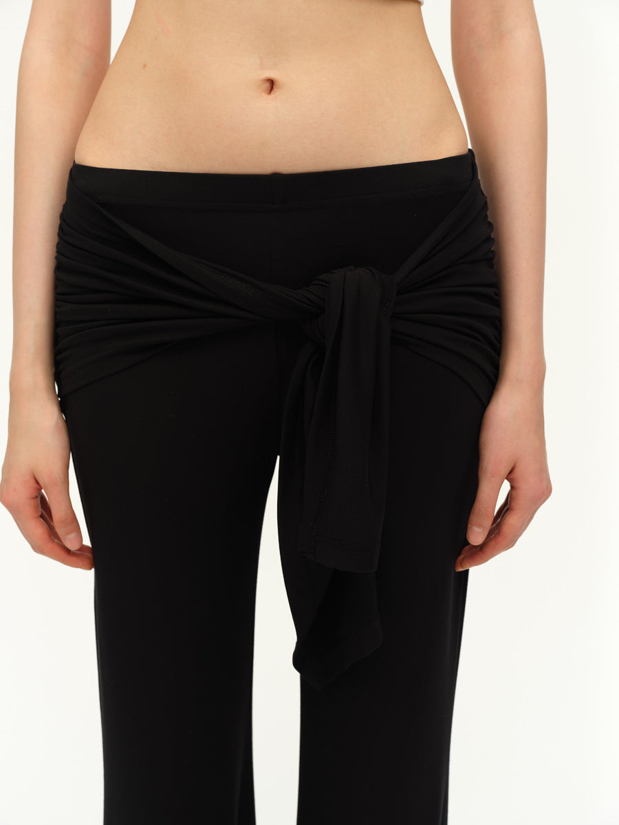 Dotyears Straight-leg black knit pants with a lace-up design