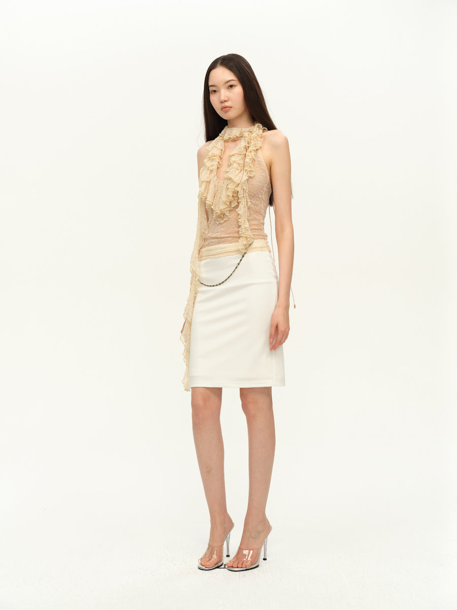 Dotyears Two-tone lace panel halterneck top