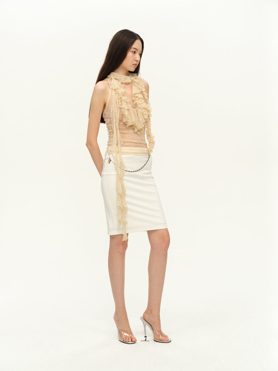 Dotyears Two-tone lace panel halterneck top
