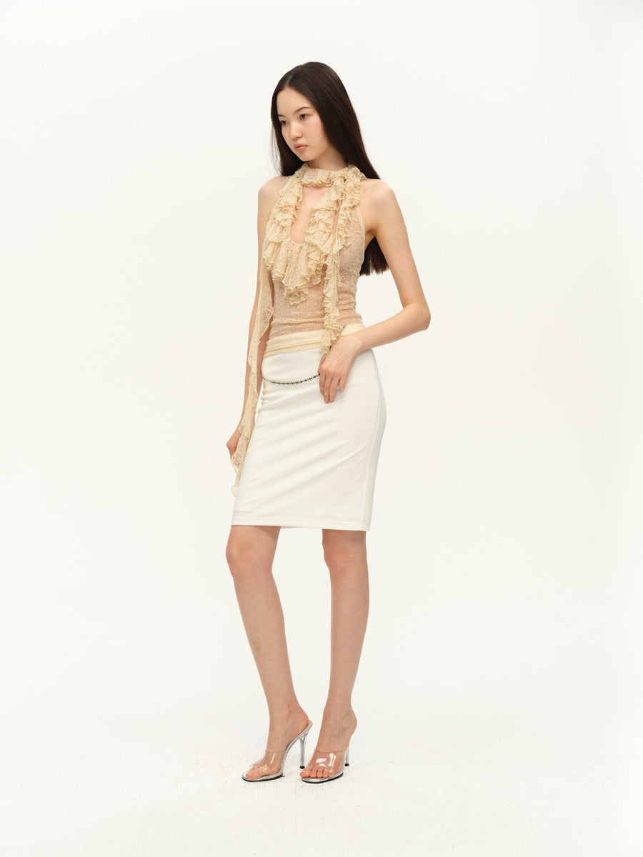 Dotyears Two-tone lace panel halterneck top