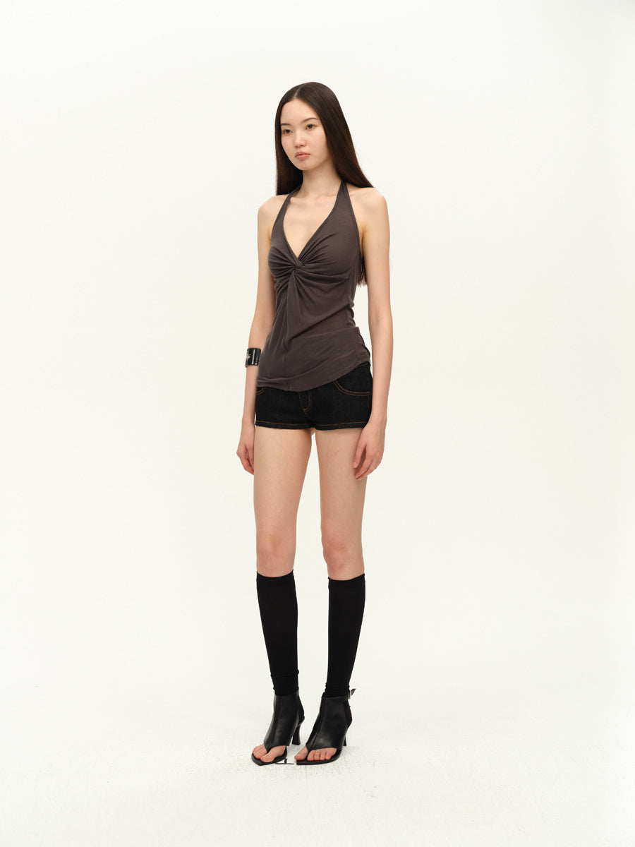 Dotyears Twisted camisole with camisole on chest, halterneck gray and green two-tone model
