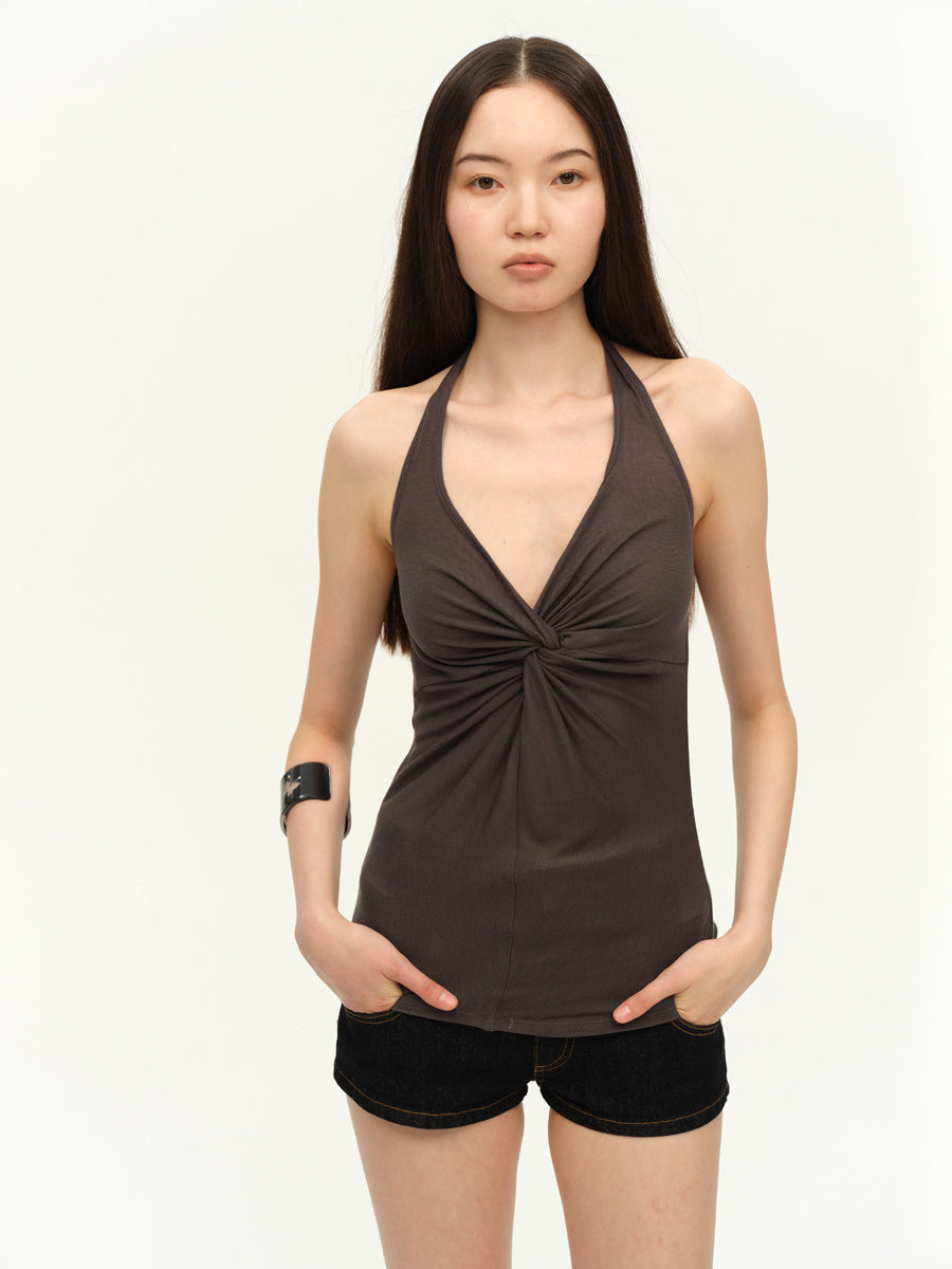 Dotyears Twisted camisole with camisole on chest, halterneck gray and green two-tone model