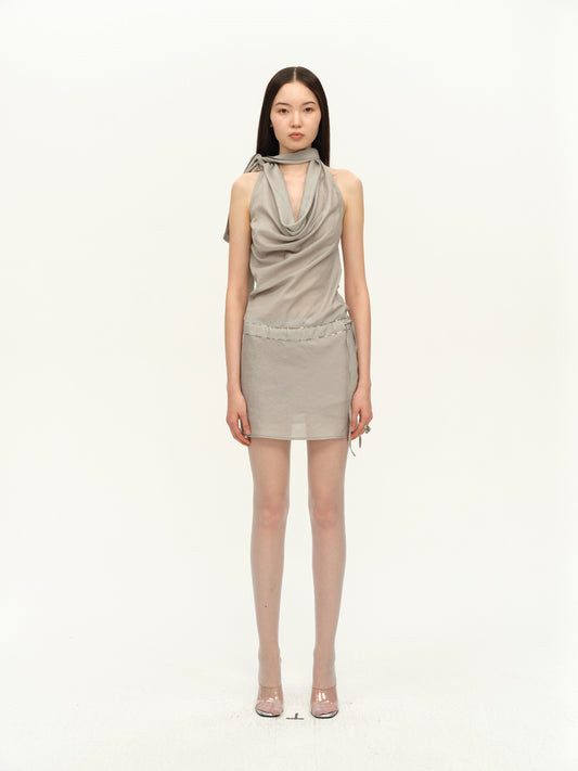 Dotyears Satin slim fit swing V sequin embroidered dress