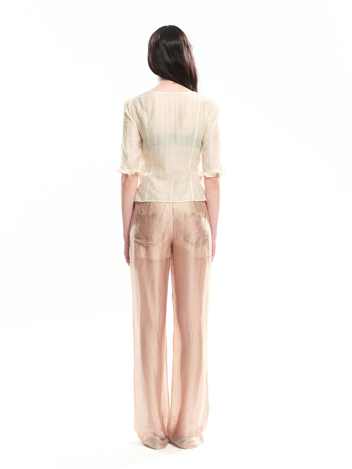 Dotyears Ruched Tie Lace Trim Elbow Sleeve Shirt