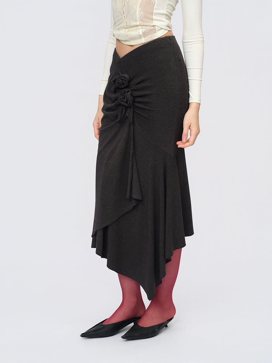 Dotyears Gray Knit Pleated Maxi Dress with Hand-Embellished Details