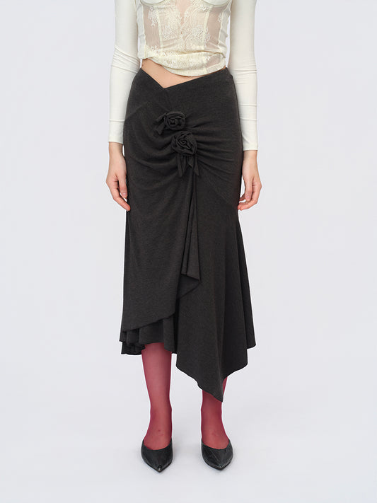 Dotyears Gray Knit Pleated Maxi Dress with Hand-Embellished Details