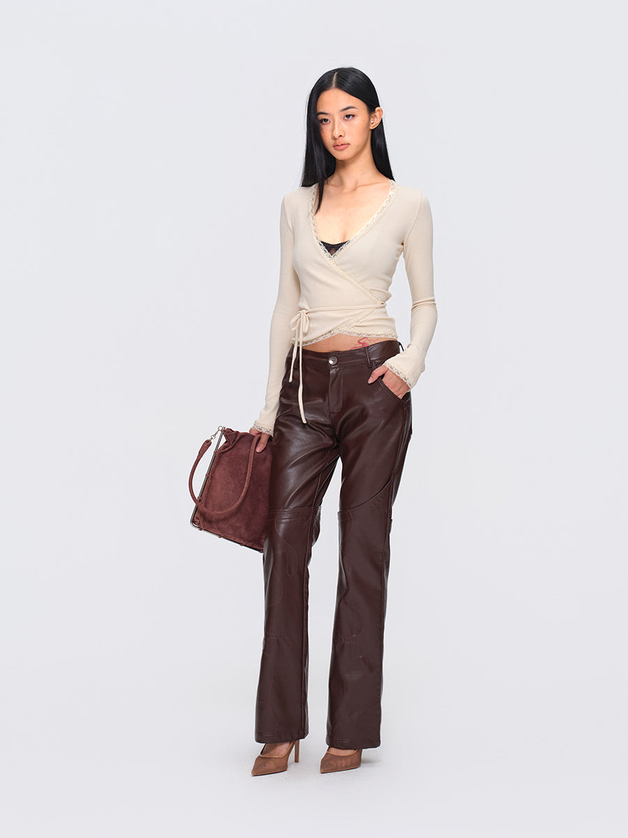 Dotyears Two-Tone Cross-Wrap Cardigan with Lace Insets