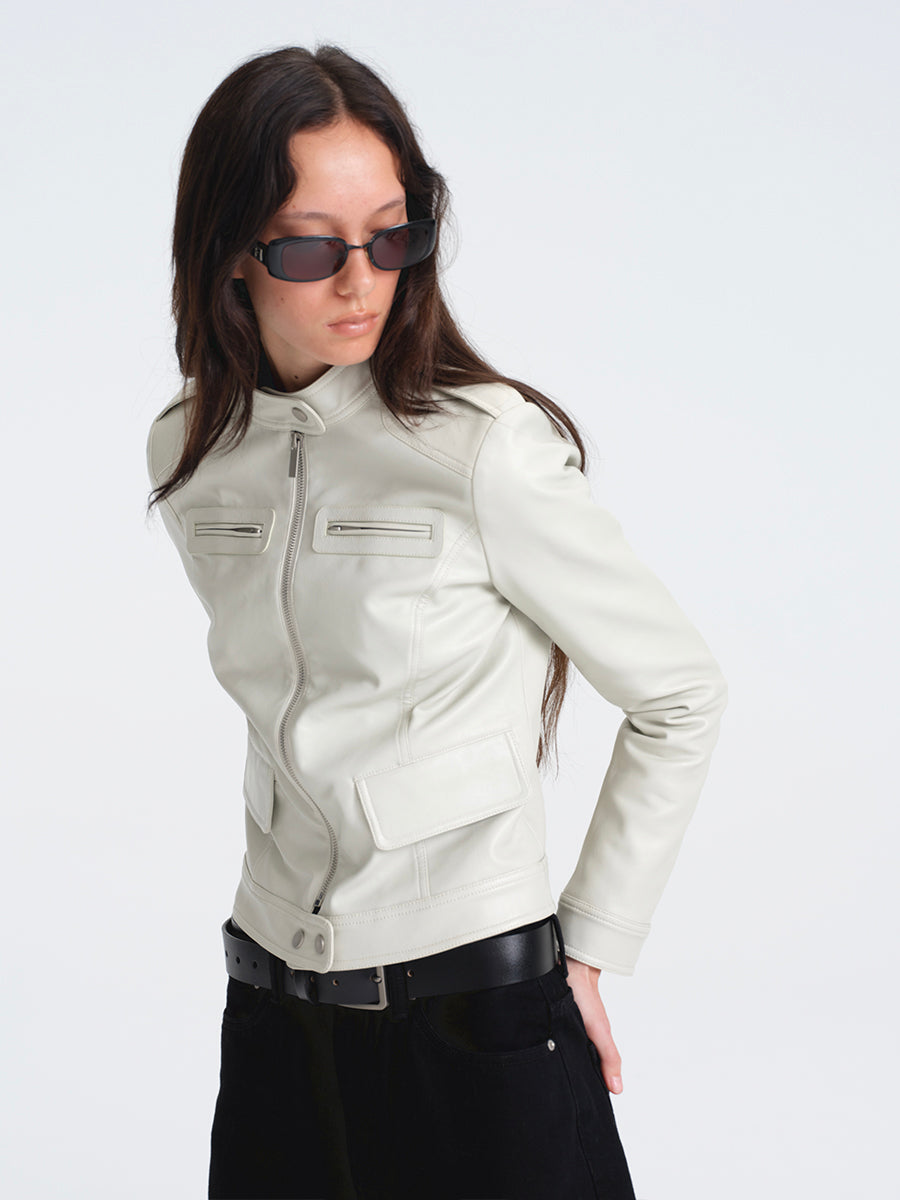 Hughum Light Gray Leather Jacket