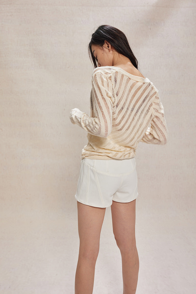 Dotyears24ss Cut-out thin silver thread knitted long-sleeved cardigan