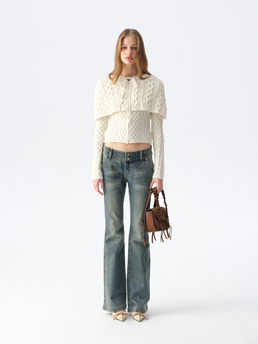 Dotyears Knit Cape-Style Two-Piece Look Coat