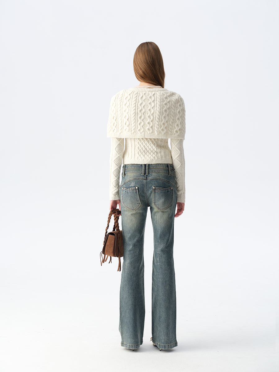 Dotyears Knit Cape-Style Two-Piece Look Coat